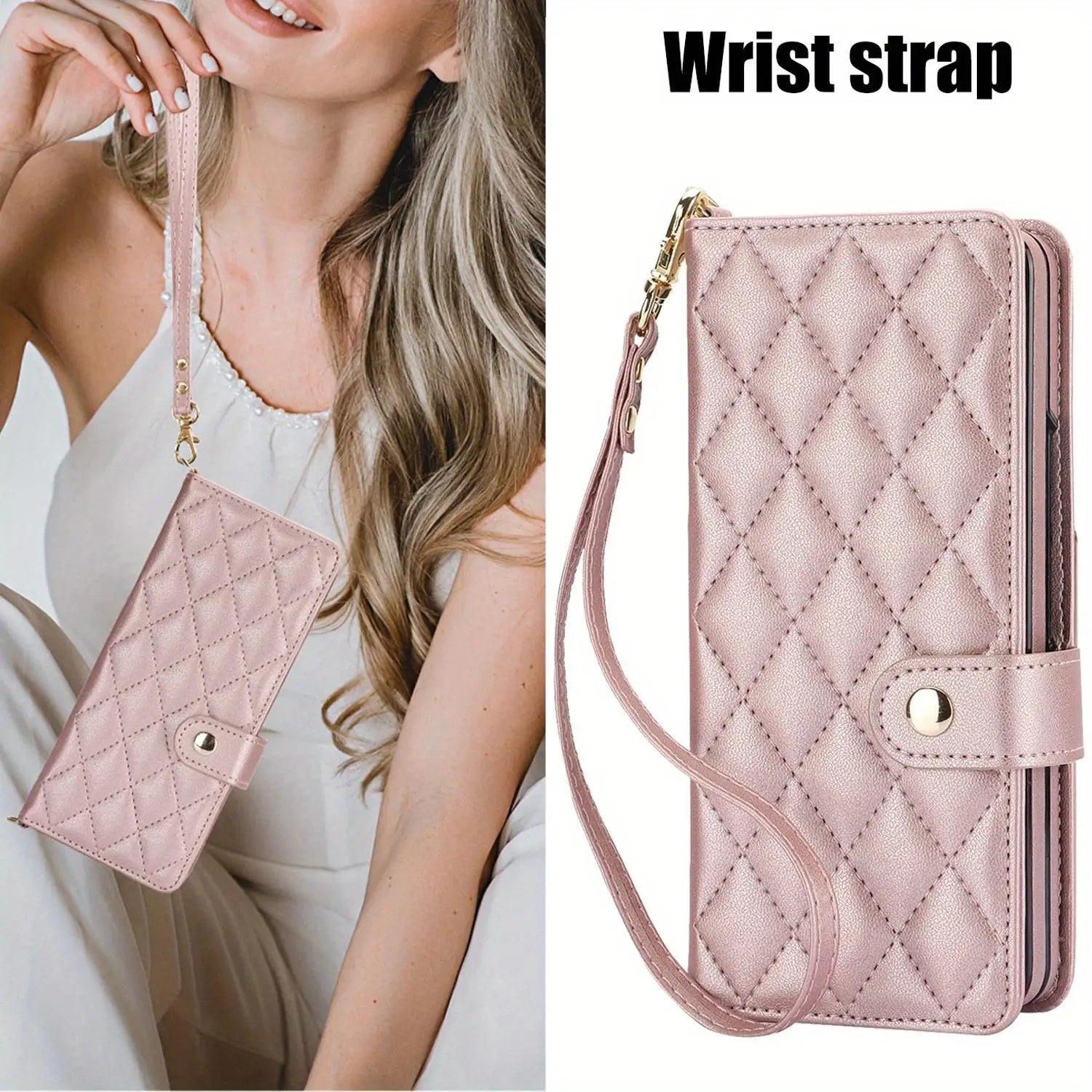 PU Leather Flip Wallet Case For Samsung Galaxy Z Fold 6 5 4 3 5G With Holder Crossbody Wrist Strap Card Slot Stand Phone Cover