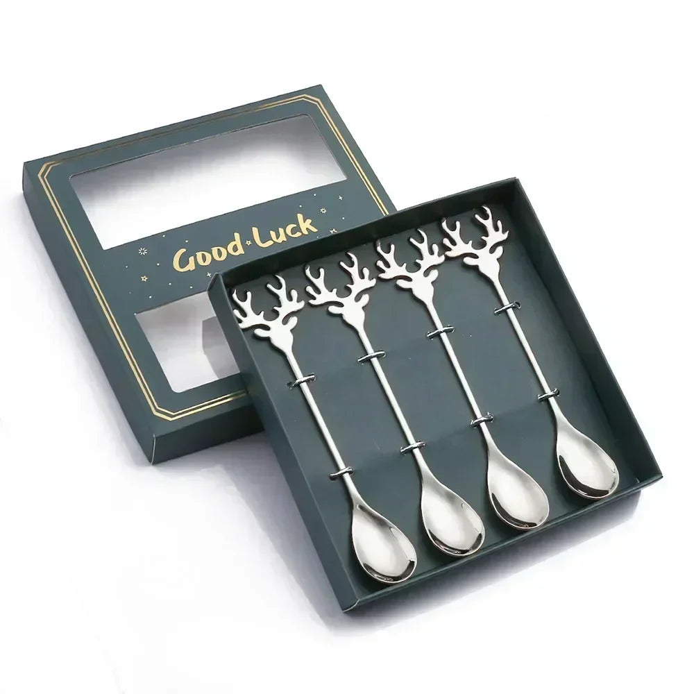 Christmas Decorations Home Christmas Table Decor Stainless SpoonsFork Cutlery Set Elk Xmas Tree New Year 2024 Navidad 2023 Gifts