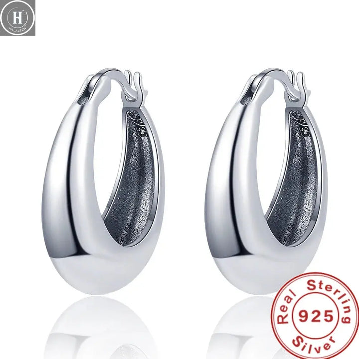 LiHong Real 925 Sterling Silver Smooth Vintage Earring High-quality U Shape Hoop Earrings For Women Wedding Party Fine Jewelry HALALZEN