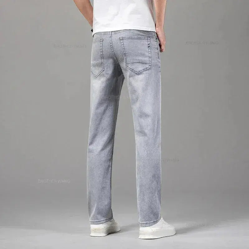 Summer Elastic Men's Jeans Fashion Gray Comfortable Business Straight Stretch Cotton Casual Denim Pants Brand Male Thin Trousers Halalzen UK