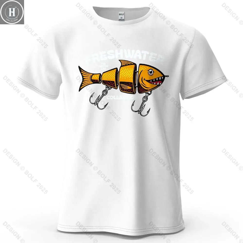 Fishing Lure Pattern Printed Men's T-Shirt 100% Cotton Oversized Fishing Hobby Graphic Tees for Women Tops Tees Streetwear HALALZEN