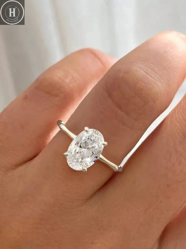 925 Sterling Silver Elliptical Horse Eye Fashionable Zircon Ring For Women Engagement Wedding Luxury High Quality Fine Jewelry HALALZEN