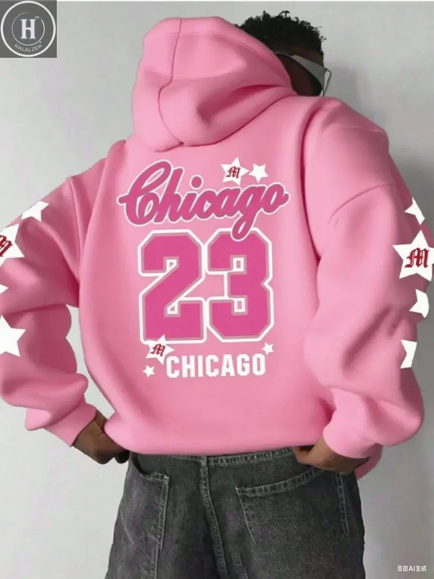 Men's hooded sweatshirt autumn/winter men's Chicago 23 pattern hoodie men's unisex pullover hip-hop style women's hoodie top Halalzen UK