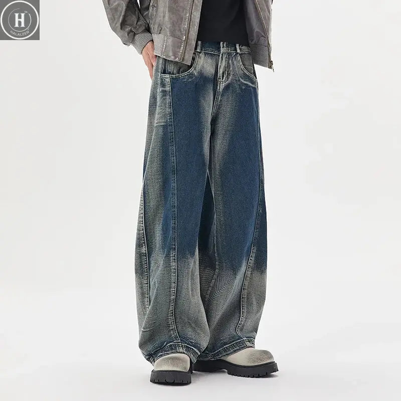 Men's Autumn Japanese Gradient Jeans Retro Washed Straight Leg Wide-leg Pants Versatile Daily Wear Loose Casual Trousers Halalzen UK
