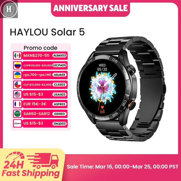 HAYLOU Solar 5 Voice Calling Smartwatch 1.58'' AMOLED Display 60Hz Smart Watch 24H Health Monitoring Sports Smartwatch for Men HALALZEN
