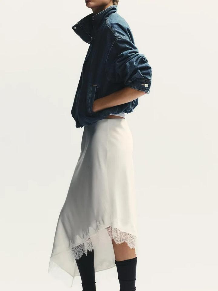 European and American style autumn new fashion trend women's loose versatile stand collar long sleeve denim jacket coat