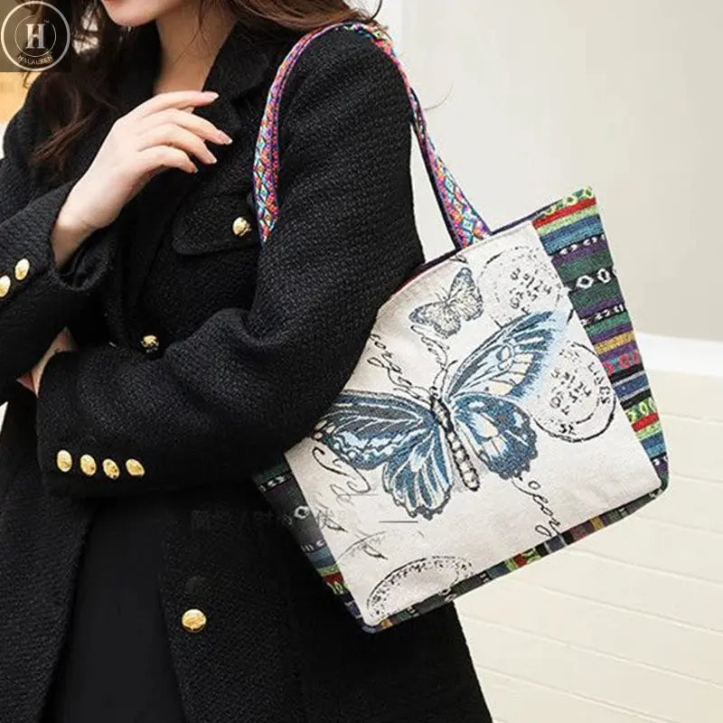 National Style Canvas Shopping Bags Thailand Bangkok Elephant Fashion Printing Tote Shoulder Bag Beautifully Sandy Handbags HALALZEN