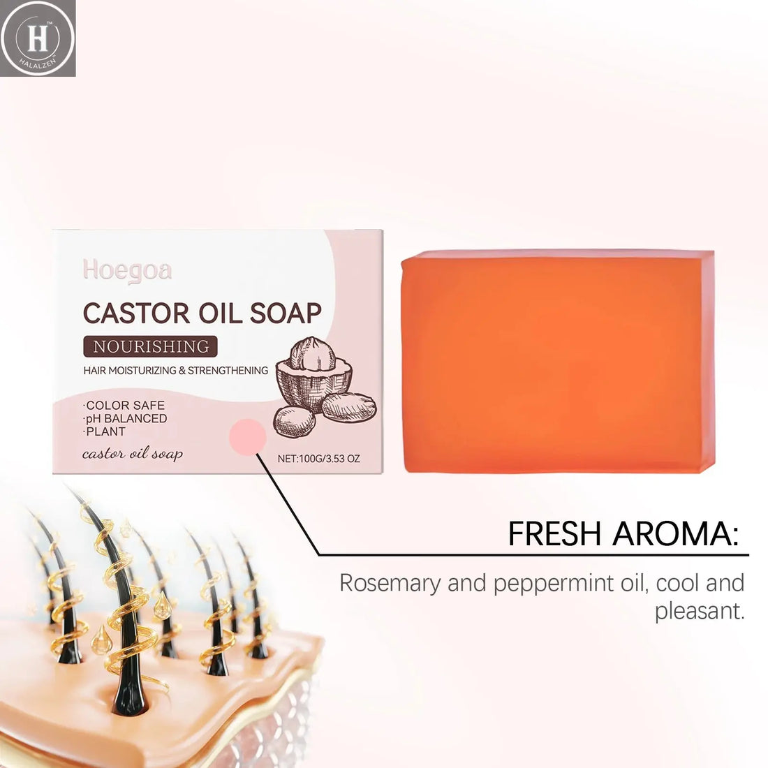 Castor Oil Shampoo Bar Natural Hair Care Deep Moisturizing Scalp Treatmen Nourishing All Hair Types Travel Friendly Eco Friendly HALALZEN