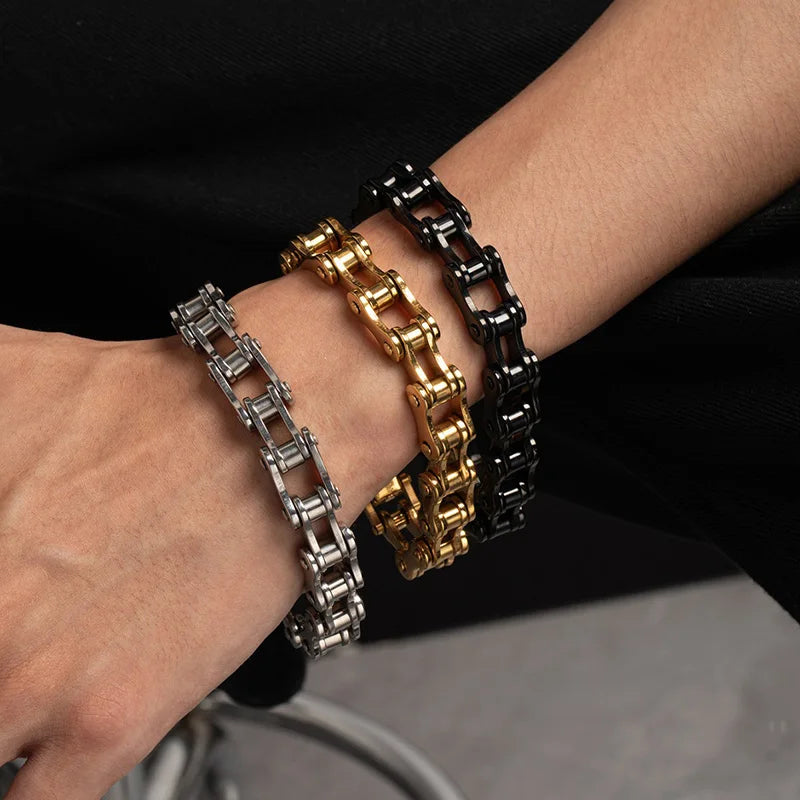 1Pcs Men's Stainless Steel Bracelet Creative Imitation Bicycle Chain Bracelet Trendy Punk Style Daily Wear Accessories