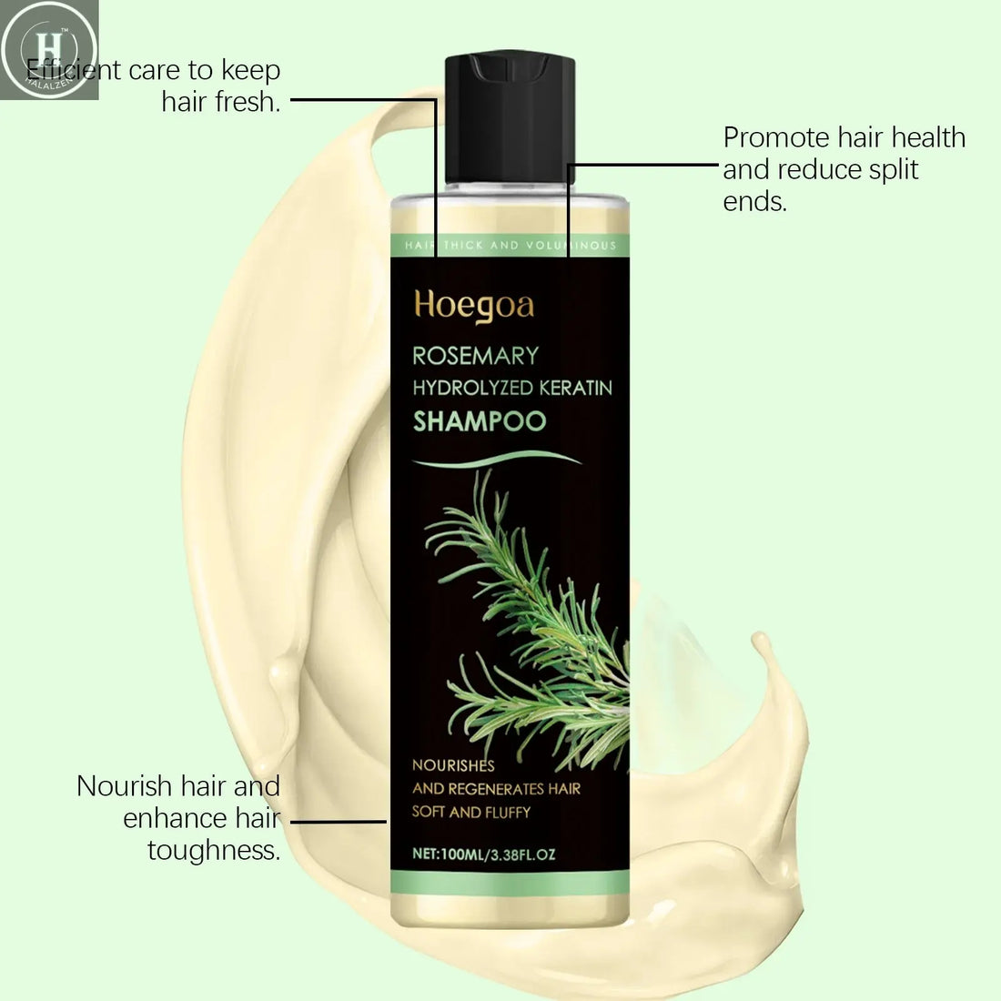 Rosemary Oil Hair Growth Shampoo Organic Thickening for Thinning Hair & Hair Loss Volumizing Natural Shampoo for Men and Women HALALZEN