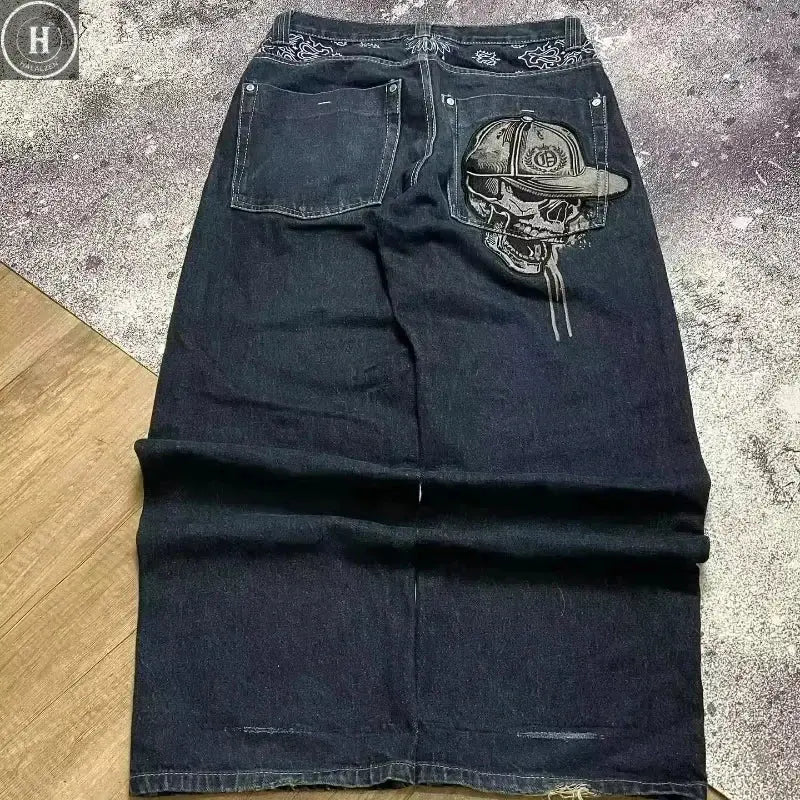 American Street Trend Letter Embroidered Loose Jeans Men Harajuku Y2K New Hip Hop Oversized Wide-leg Pants Unisex Mopping Jeans HALALZEN