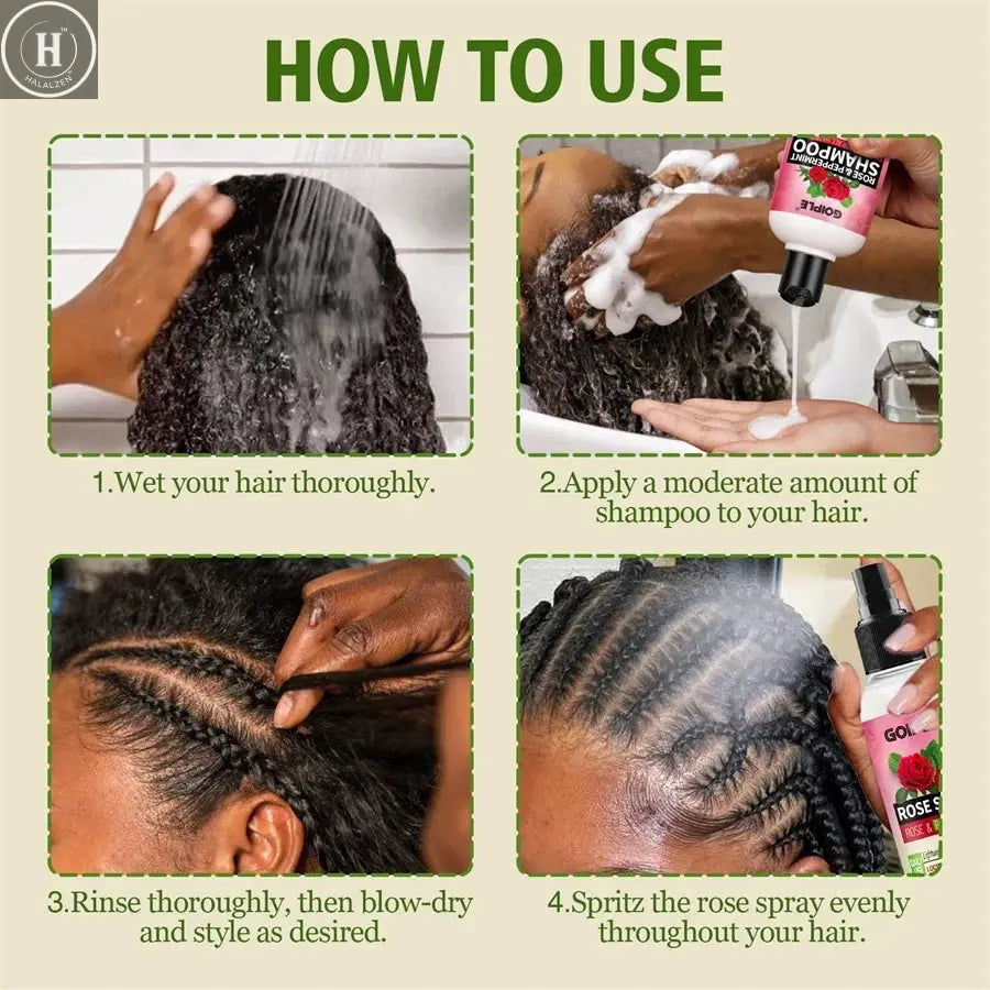 Rose Peppermint Shampoo & Rose Hair Care Spray Moisturizing and Nourishing Conditioning Hair Products Christmas Gifts for Women HALALZEN