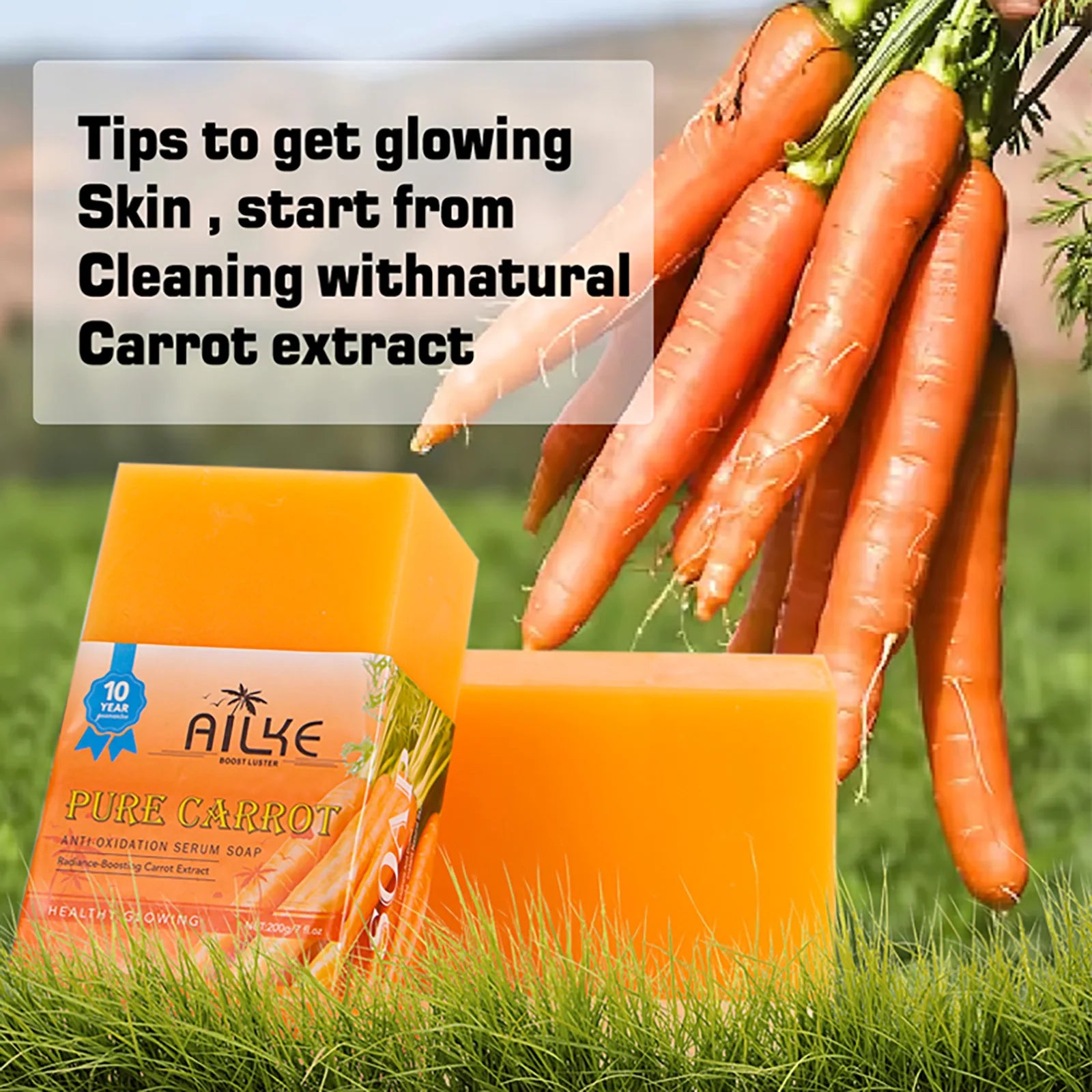 AILKE Pure Natural Carrot Anti-Oxidation Serum Soap, Whitening Soap Bar for All Skin Types, Cleaning Stains, With Vitamin C