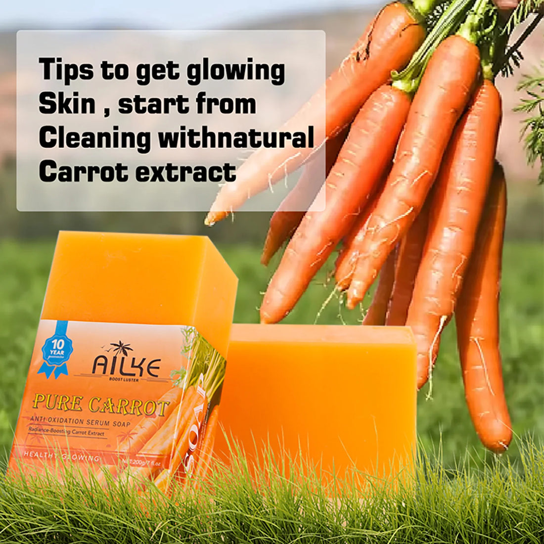 AILKE Pure Natural Carrot Anti-Oxidation Serum Soap, Whitening Soap Bar for All Skin Types, Cleaning Stains, With Vitamin C