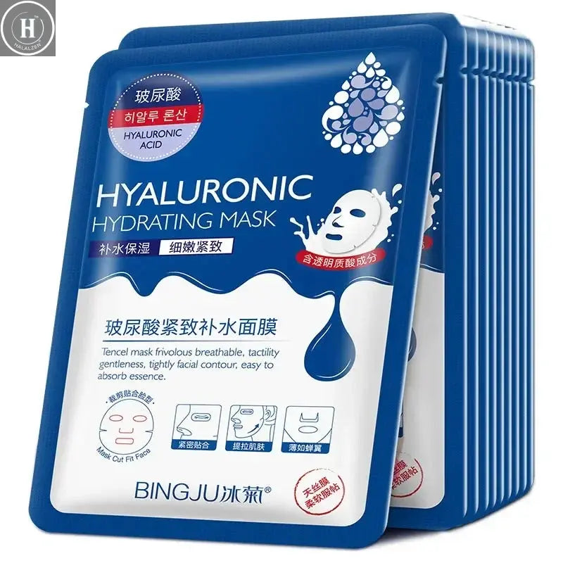 10pcs Hyaluronic Acid Hydrating Facial Mask Sheet Masks for Face Hydrating Shrinking Pores Moisturizing Face Masks Skin Care HALALZEN