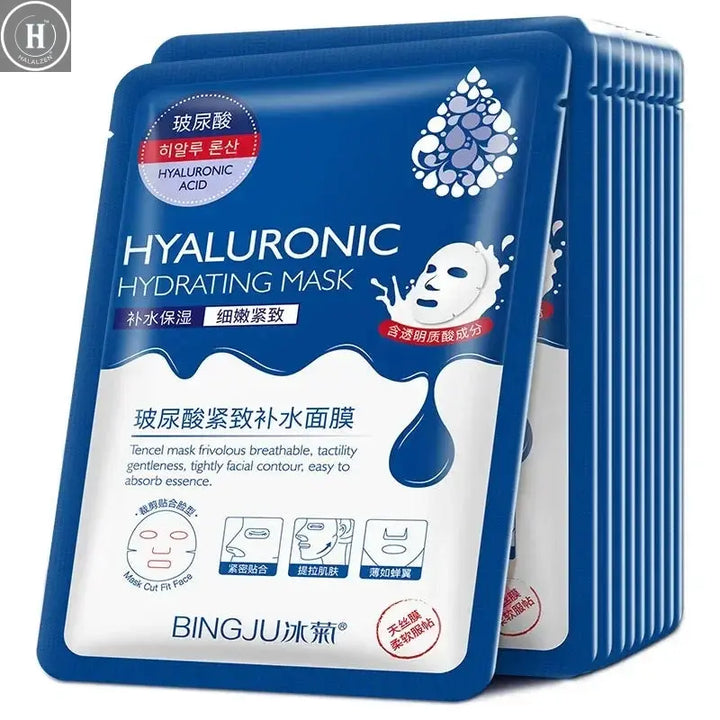 10pcs Hyaluronic Acid Hydrating Facial Mask Sheet Masks for Face Hydrating Shrinking Pores Moisturizing Face Masks Skin Care HALALZEN
