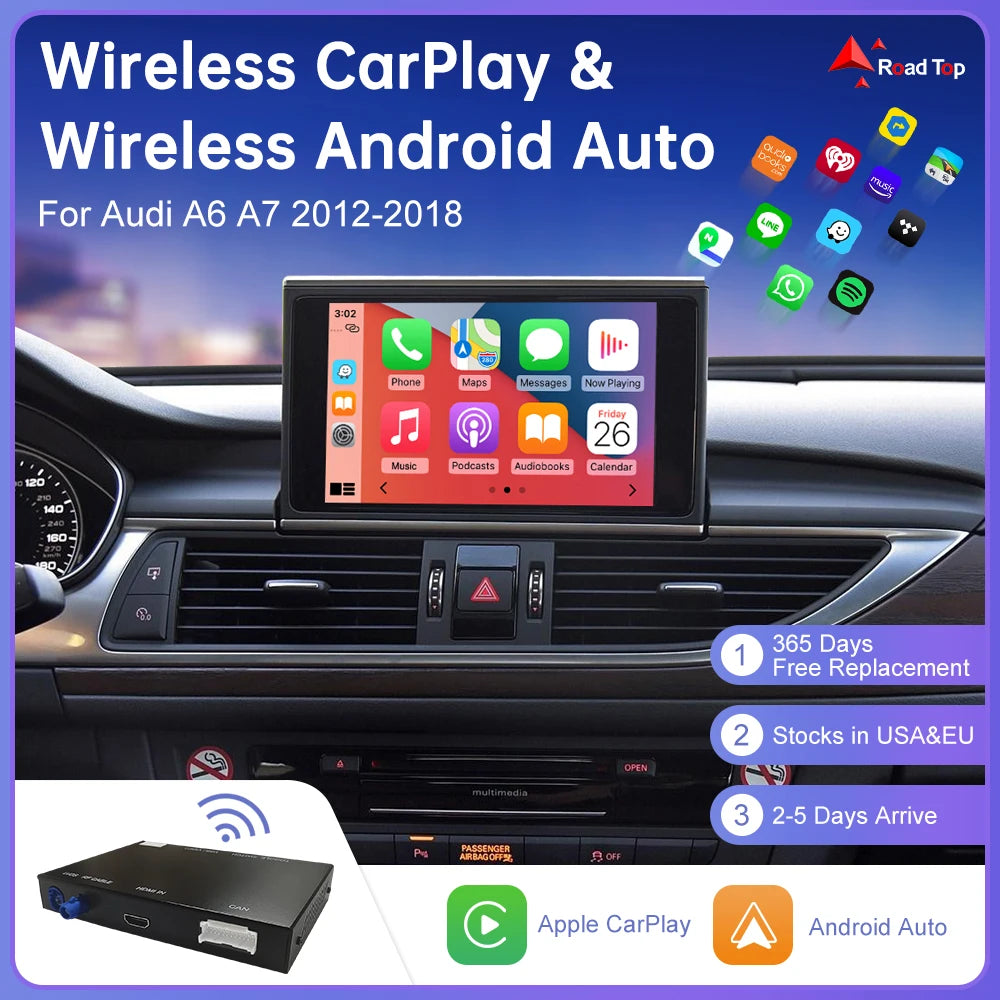 Road Top Wireless CarPlay for Audi A6 C6 A7 C7 S6 S7 2012-2018 Android Auto with AirPlay Mirror Link Car Play Functions
