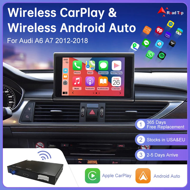 Road Top Wireless CarPlay for Audi A6 C6 A7 C7 S6 S7 2012-2018 Android Auto with AirPlay Mirror Link Car Play Functions