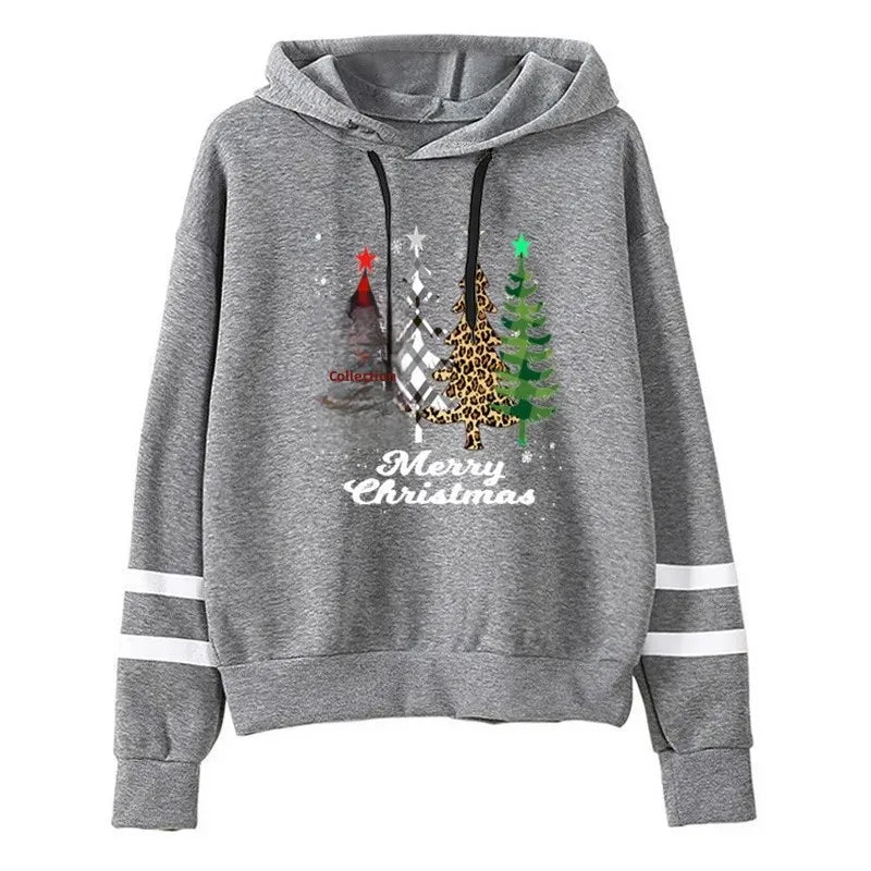 Women's Hoodie Sweatshirt Christmas Print Color Block Cross-Border Fleece Thickened Capri Pants Casual Streetwear