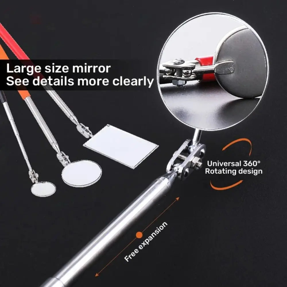 New Extendible Inspection Rotatable Mirror Stainless Steel Square Angle Telescopic Mirror Round Retractable Mirror Automotive