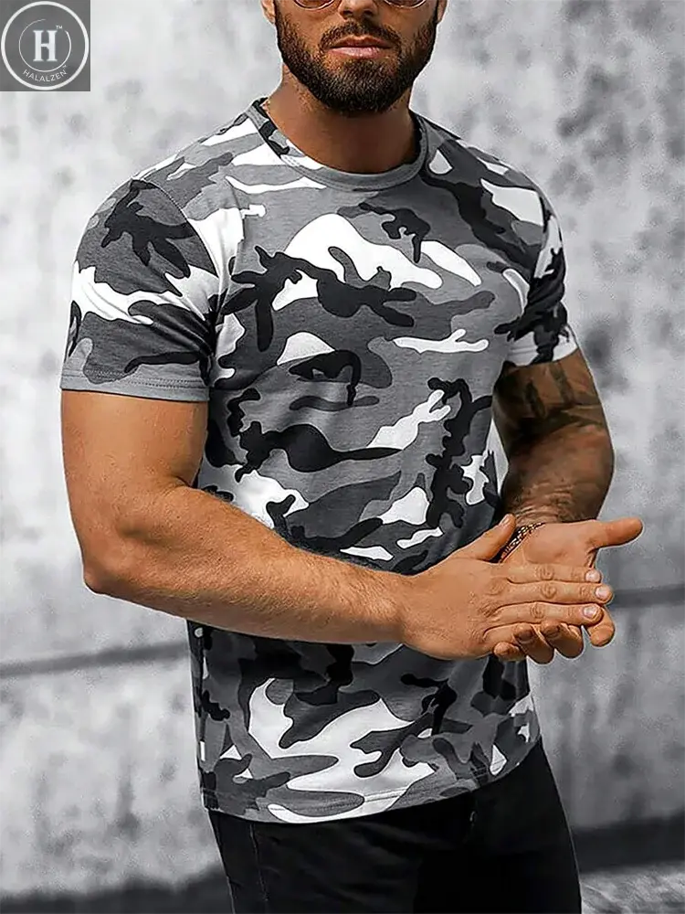 Camouflage 3D Print T-Shirt Fashionable Hip-Hop Street Style Men's Casual Crew Neck T-Shirt Summer Loose Fit Short Sleeve HALALZEN