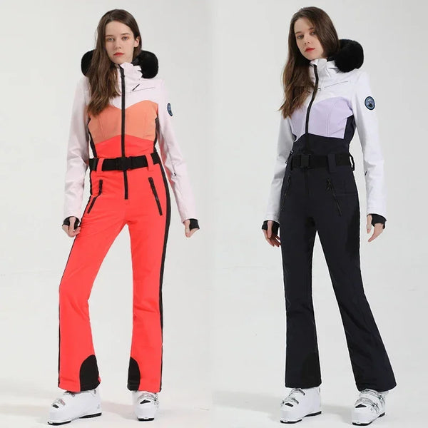 Winter New 2025 One-Piece Ski Suit Women Slim Outdoor Snowboarding Jacket Warm Waist Skiing Set Jumpsuits Windproof Waterproof