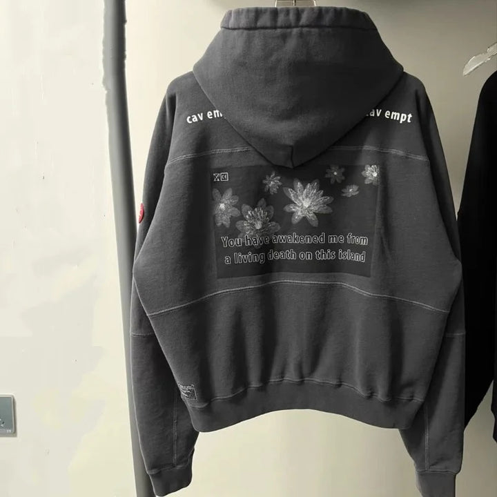 Winter CAVEMPT Hoodies Fashion Street Flower Letter Logo Print Black Hoody Oversized Casual Loose Men Women Hooded Sweatshirts