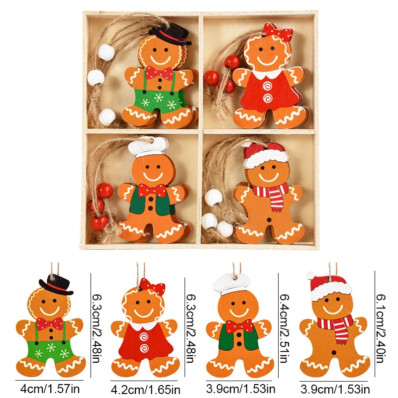 Christmas Wooden Pendants Gingerbread Man Gnomes Xmas Tree Hanging Oranment 2024 Noel Navidad Decorations for Home New Year Gift