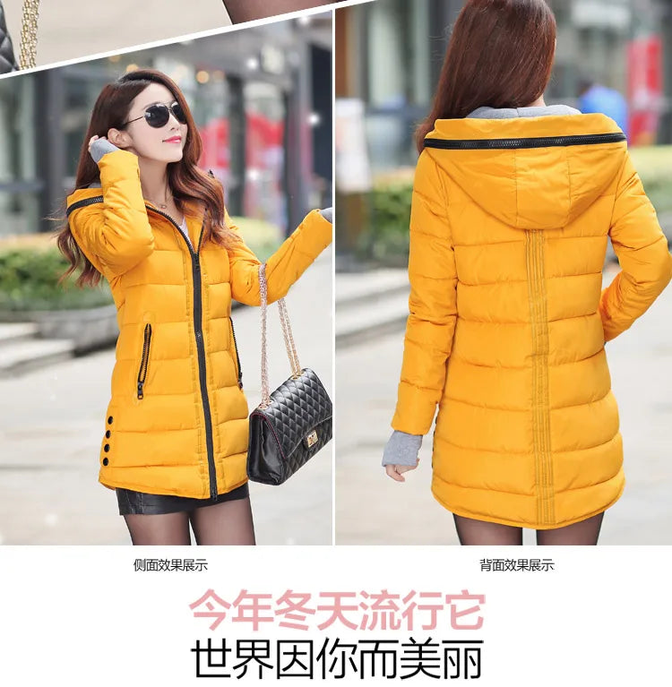 Autumn Winter Clothes Women Down Cotton Fashion Ladies Hooded Coat Female Medium-long Thickening Waterproof Slim Casual Jacket