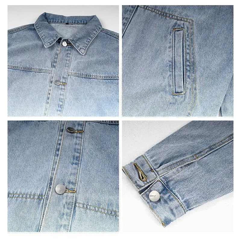 American Men's Loose Trendy Versatile Casual Workwear Coats Fashion Cardigan Retro Denim Jacket Top