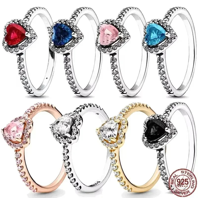 High quality 925 Sterling Silver Various Colors Shiny Heart-shaped Ring Exquisite Luxury Charm Jewelry Holiday Surprise Gifts