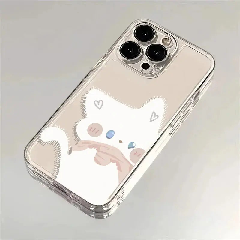 Cartoon Black White Cat Couple Paired Phone Case For iPhone 17 16 Pro Max 15 14 11 12 13 Plus Clear Cover Fundas Halalzen UK