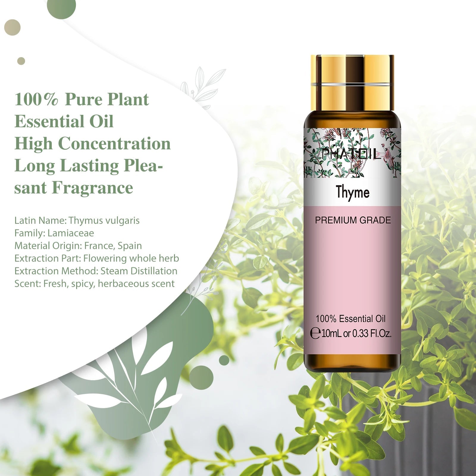 PHATOIL 10ml Sweet Orange Pure Essential Oil with Dropper for Humidifier Diffuser Myrrh Pine Needles Tangerine Thyme Aroma Oils HALALZEN