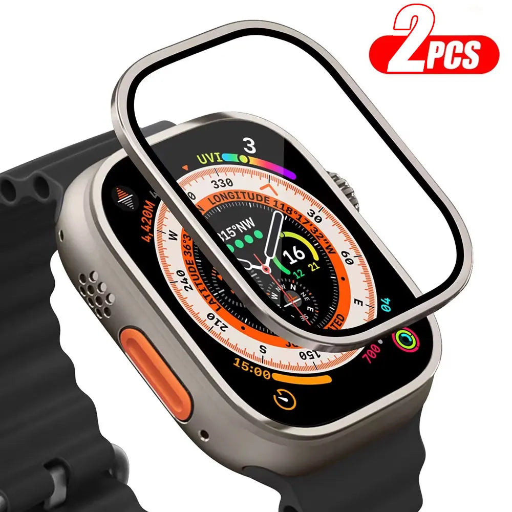 2PCS Aluminium Alloy Case+Tempered Glass for Apple Watch Ultra 2 49mm Anti-Scratch Screen Protector iWatch Ultra 49mm Cover Film