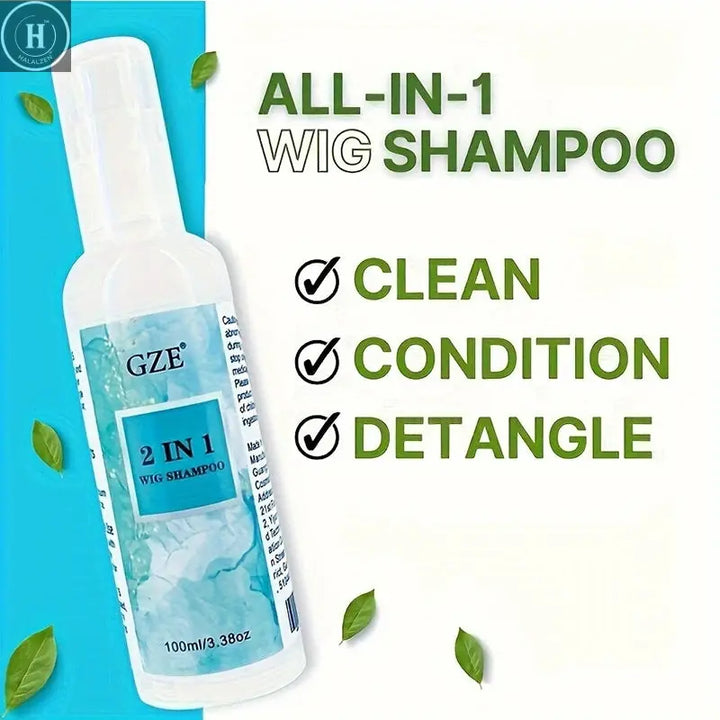 GZE 2 IN 1 Wig Shampoo For Synthetic Hair Soak & Rinse, Deep Cleansing, Revitalizes, Moisturizes HALALZEN