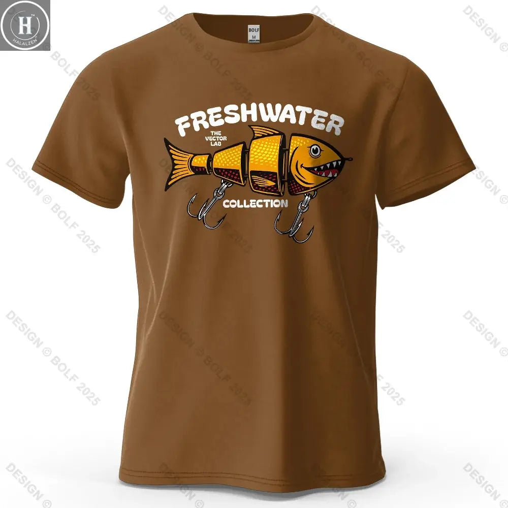 Fishing Lure Pattern Printed Men's T-Shirt 100% Cotton Oversized Fishing Hobby Graphic Tees for Women Tops Tees Streetwear HALALZEN