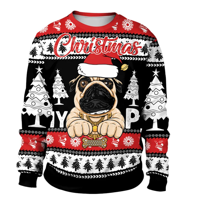 Ugly Christmas Fake sweaterr Unisex Men Women For Holidays Santa Cat Elf Christmas Funny Fake Hair Sweater Autumn Winter Blouses