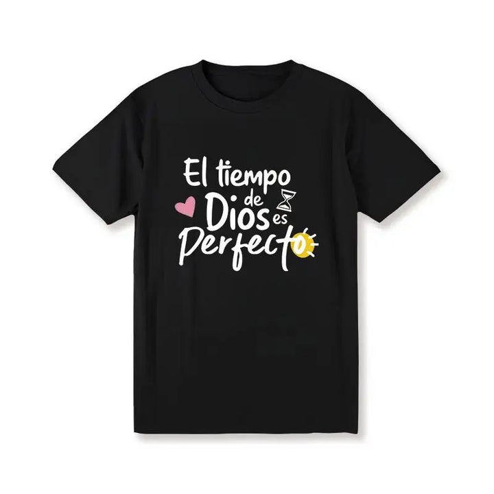 God's Perfect Time" T-Shirt Spanish Christian Faith Graphic Tee, Unisex Inspirational Religious Top, Motivational Gift for Women