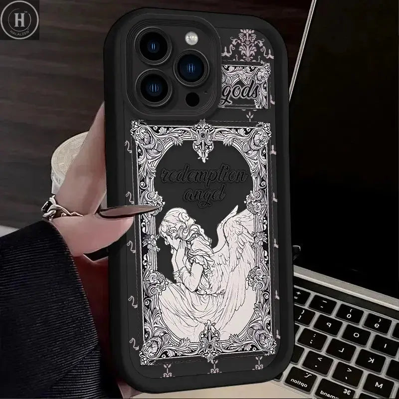 Retro Punk Cupid Angel Case For iPhone 17 16 15 14 13 12 11 Pro Max Plus Soft Silicone Cover Halalzen UK