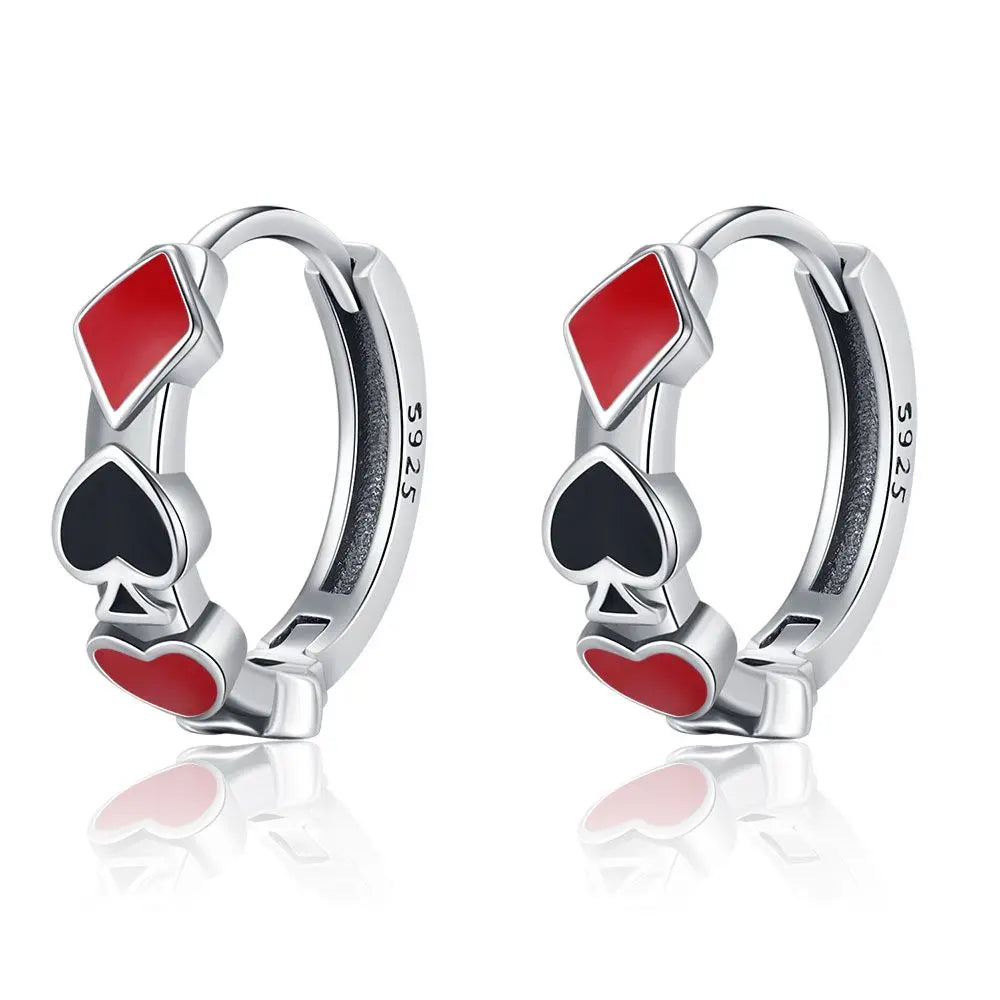 925 Silver Earrings Poker Red Heart A Necklace Ring Earrings Jewelry Suitable for Women Valentine's Day New Year Gifts