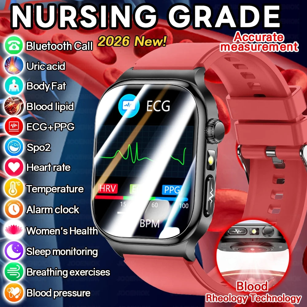 2026 Health Care Smart Watch Men Women BMI Analysis Uric Acid Blood Lipids Blood Pressure Monitoring BT Call AMOLED Smartwatch