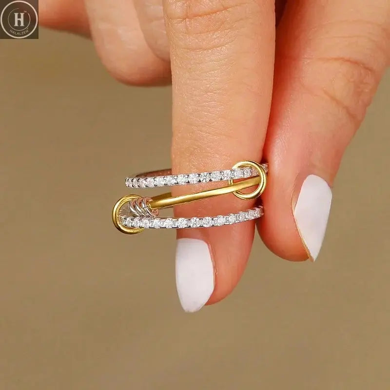 925 Sterling Silver Simple Fashion Multi-Layer Round Zircon Ring For Women Anniversary Daily Wear High Quality Fine Jewelry HALALZEN