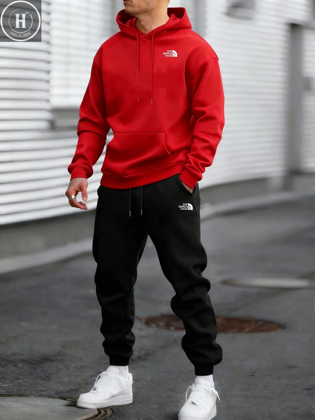 Men's Autumn and Winter Pattern Casual Two-Piece Set Hooded Sweatshirt and Pants with Pockets Regular Fit Outdoor Sport Suit HALALZEN