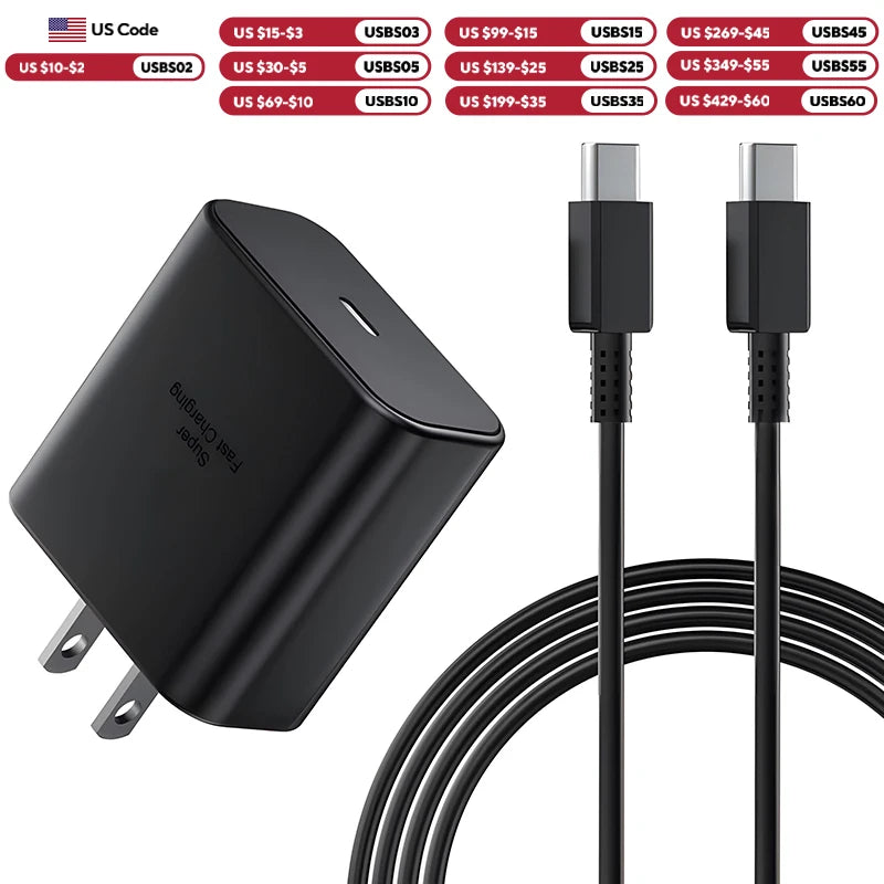 45W Super Fast Charger For Samsung Galaxy S25 S24 S23 S22 Ultra S21 Plus Note 20 USB C to C Fast Charging Data Cable Accessories