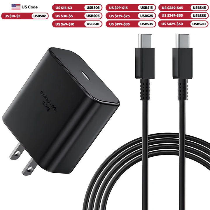 45W Super Fast Charger For Samsung Galaxy S25 S24 S23 S22 Ultra S21 Plus Note 20 USB C to C Fast Charging Data Cable Accessories