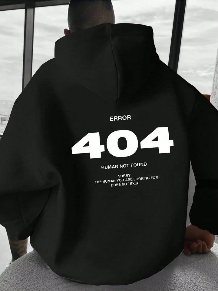 Men's Number Print Hoodie Sweatshirt For Casual Wear, Mens Hoodie, Streetwear Hoodie, Error 404 Human Not Found Hoodie