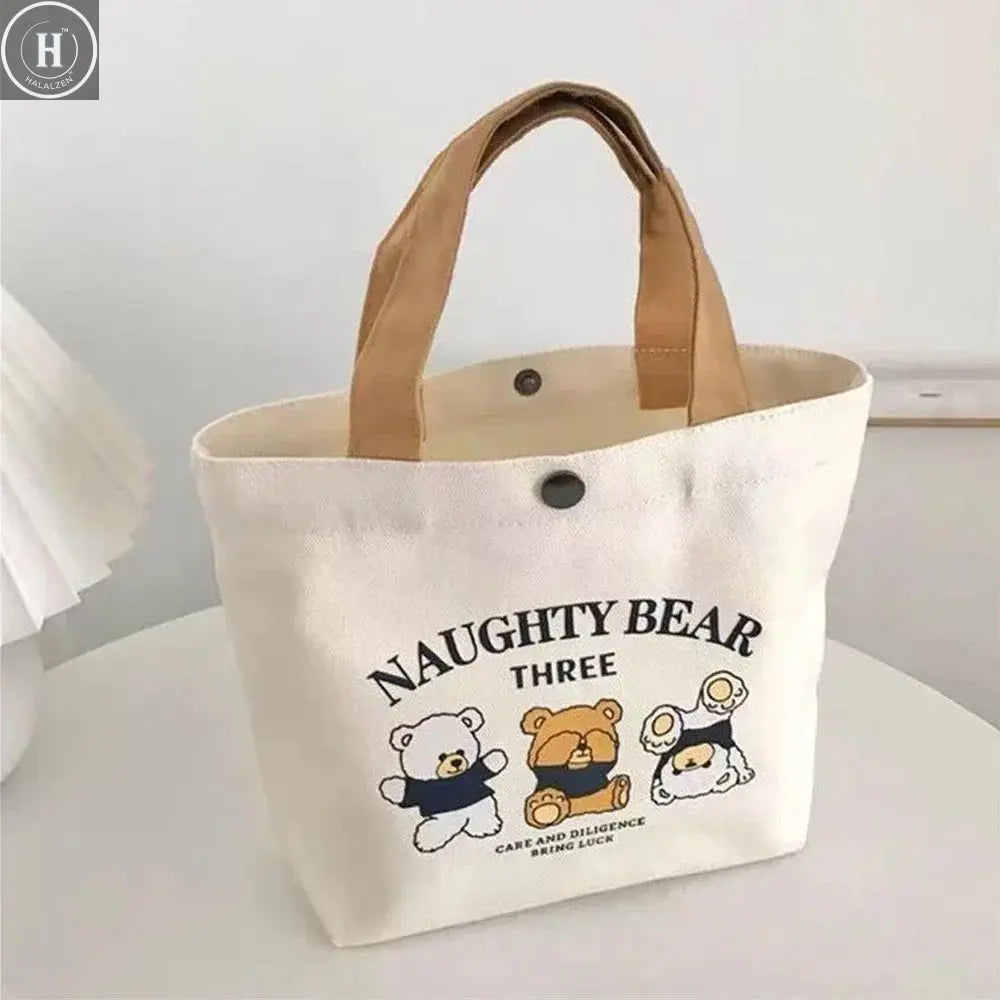 Canvas Bag Small Versatile Handbag Female Student Lunch Box Bag Simple Tote Bag Office Worker Lunch Bag Shopping Bag HALALZEN