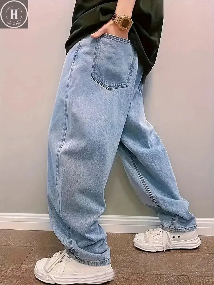 Plus Size 3XL Spring Autumn Baggy Jeans Men Fashion Oversize Casual Straight Loose Denim Trousers Y2k Streetwear Wide Leg Pants Halalzen UK