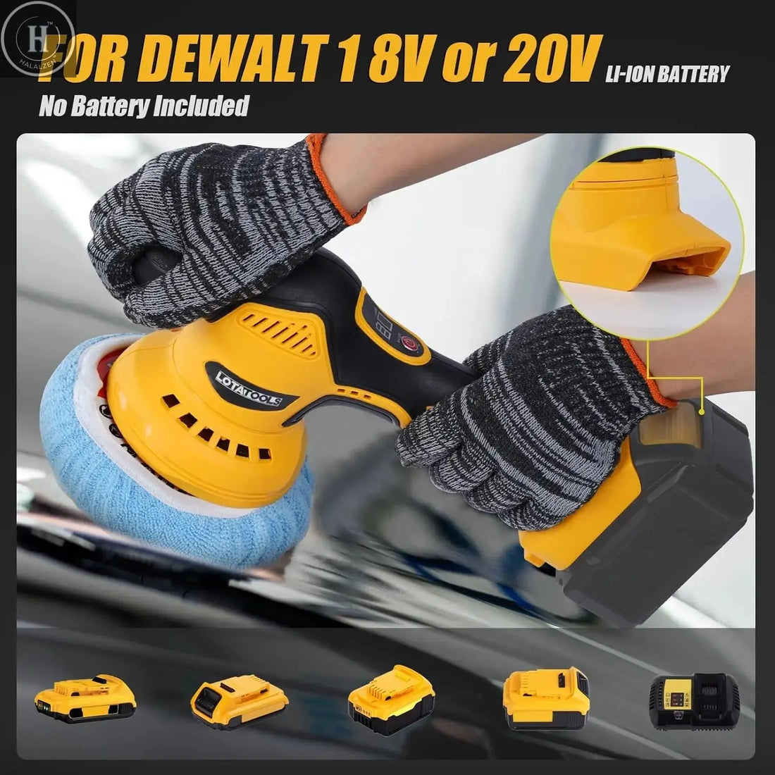Car Detailing and Polishing Compatible with Dewalt 20V Battery, 5500 RPM Dual-Action Polisher with 6 Variable Speeds HALALZEN