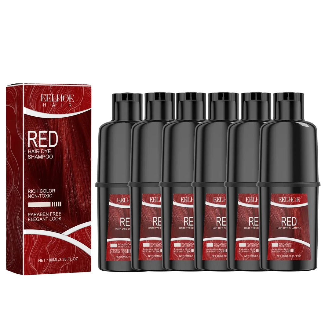 EELHOE 100ml Red Hair Color Shampoo Herbal Extracts Nourishing Care Long-Lasting Color Gentle Healthy Dyeing for All Hair Types HALALZEN